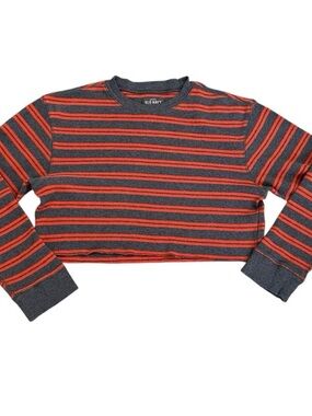 Vintage Stripped Cropped Oversized Long Sleeve Crew Neck Thermal